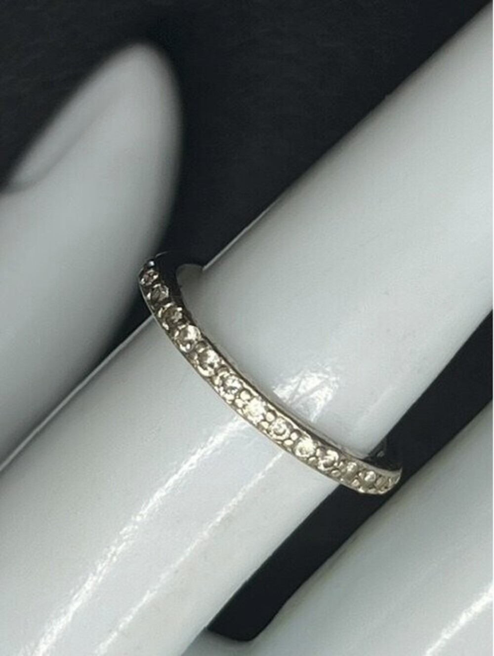 B7354 Sterling Silver Half Eternity Band Ring Clear Cz Stones Pave Dainty sz 7